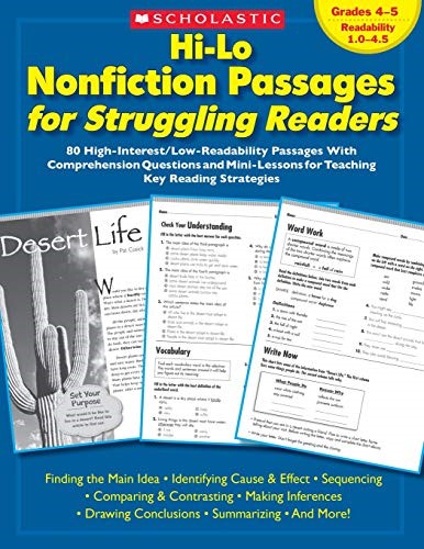 Hi-Lo Nonfiction Passages for Struggling Readers: Grades 4-5: 80 High-Interest/Low-Readability Passages with Comprehension Questions and Mini-Lessons for Teaching Key Reading Strategies