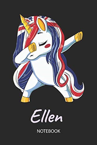 Ellen - Notebook: Blank Lined Personalized & Customized Name Great Britain Union Jack Flag Hair Dabbing Unicorn Notebook / Journal for Girls & Women. ... Birthday, Christmas & Name Day Gift for Her.